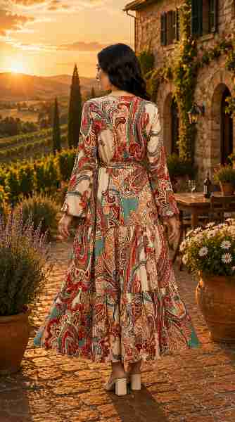  Elegant V Neck Casual Western Dresses | Women's Printed Maxi Dress Back